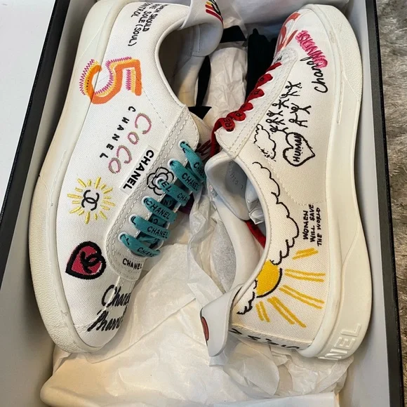 Chanel x Pharrell Williams Collab Canvas & Leather Sneakers Size 39 - Picture 9 of 13